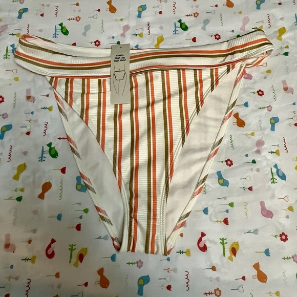 No Boundaries Other - No Boundaries Ribbed Feeder Striped Cheeky High‎ Leg Bikini Swim Bottom XL 16-18